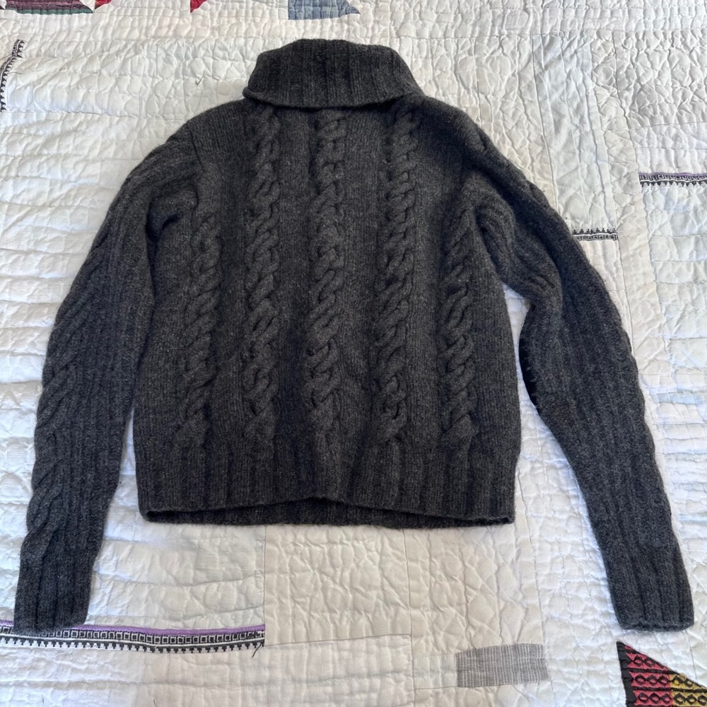 Club Monaco Cable Knit Turtleneck Sweater Charcoal Gray Merino Cashmere M